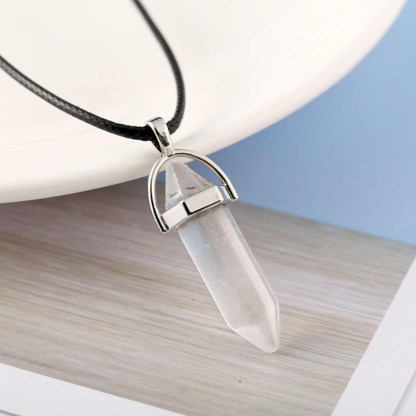 Bullet Stone Hexagon Pendant Necklace Imitation Crystal