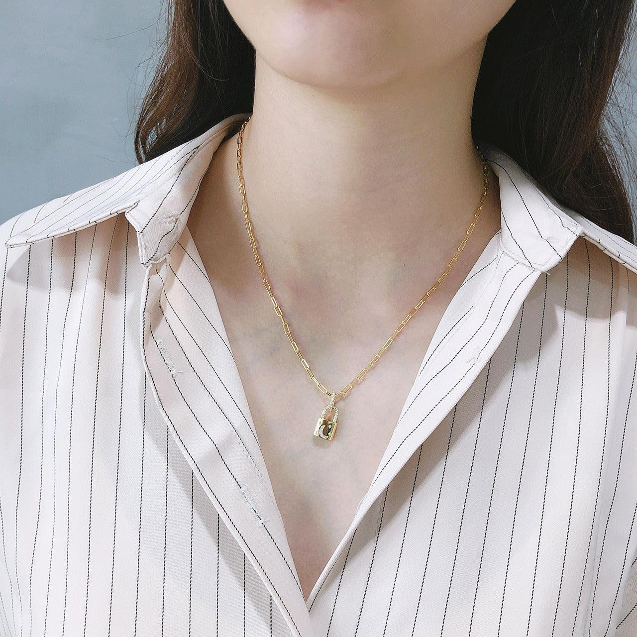 Sterling Silver Diamond Lock Necklace | Fashion Wear