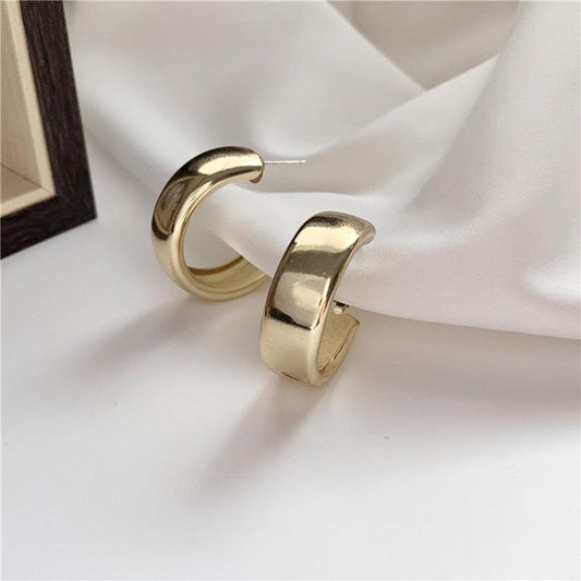Minimalist Brand Hoop Circle Earrings Gold