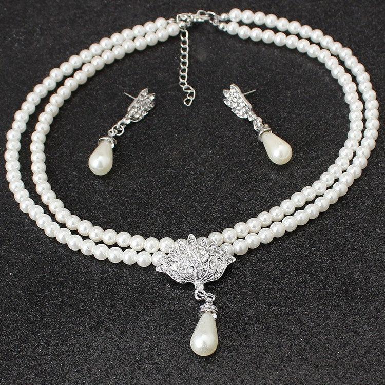 Pearl Crystal Collarbone Necklace Set | Party Wear