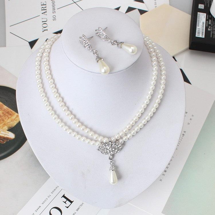Pearl Crystal Collarbone Necklace Set | Party Wear