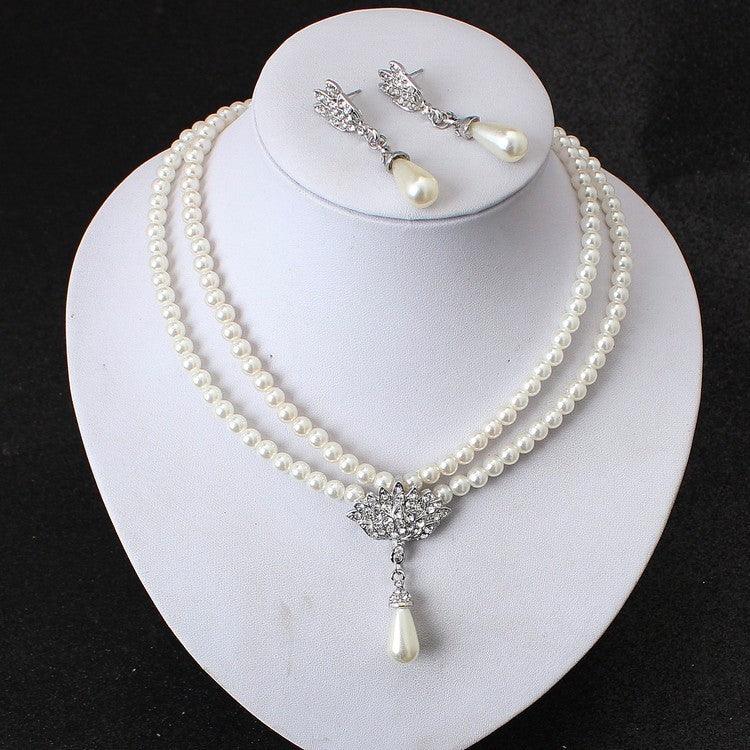 Pearl Crystal Collarbone Necklace Set | Party Wear