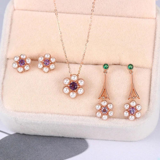Natural Amethyst Tassel Plum Jewelry Set Set