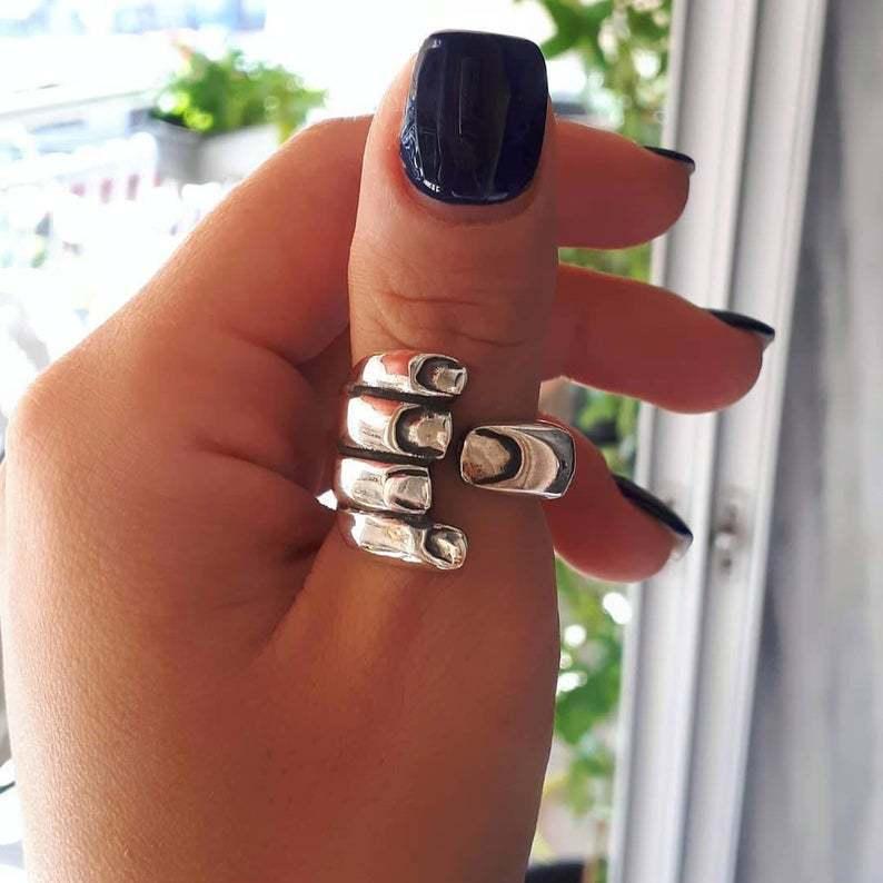 Gothic Carved Hand Ring | Party Jewelry Silver Adjustable