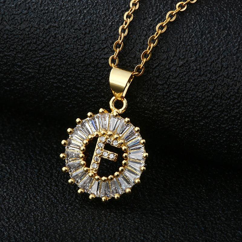 26 Letters Copper Pendant Necklace F