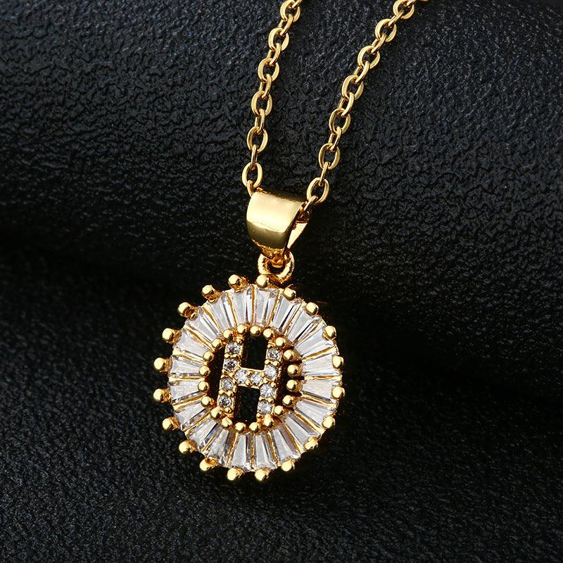 26 Letters Copper Pendant Necklace H