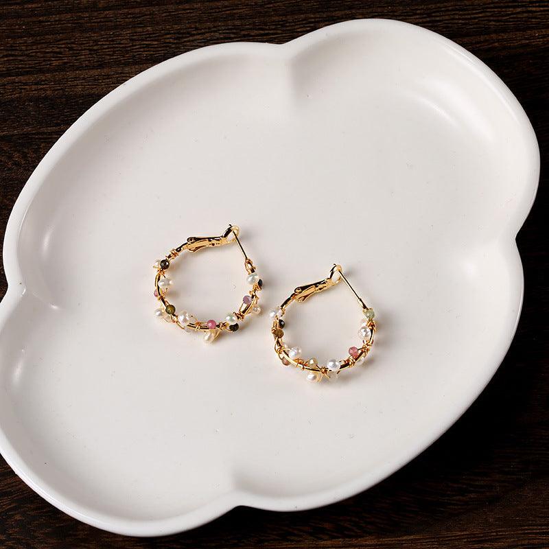 Pearl Winding Small Circle Earrings Tourmaline Pearl