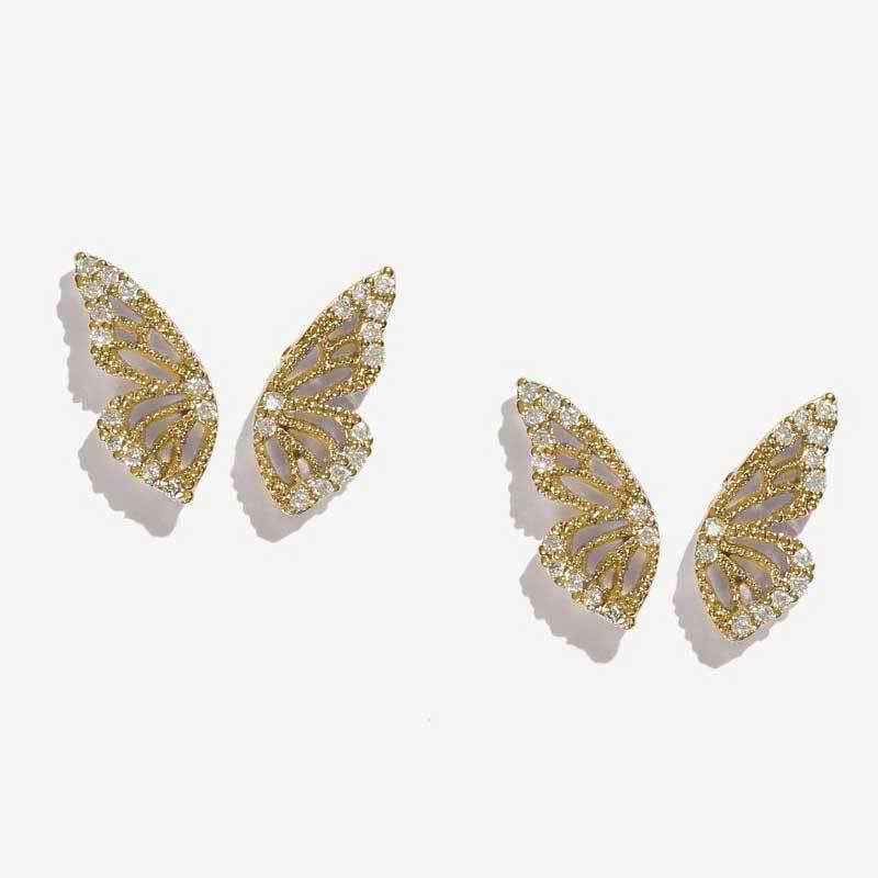 Exaggerated Bohemian Crystal Butterfly Earrings Gold