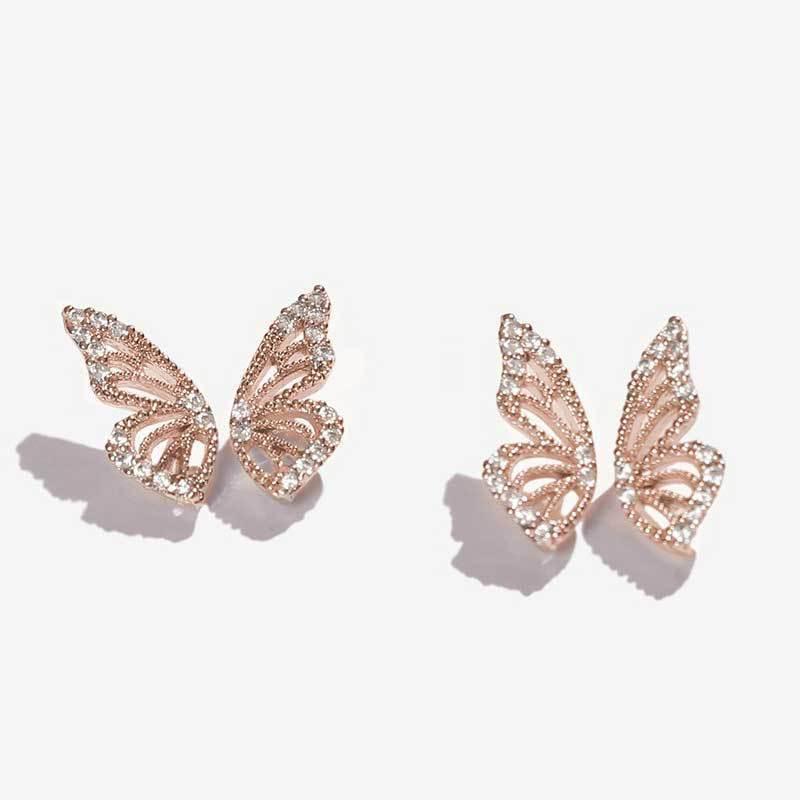 Exaggerated Bohemian Crystal Butterfly Earrings Rose Gold
