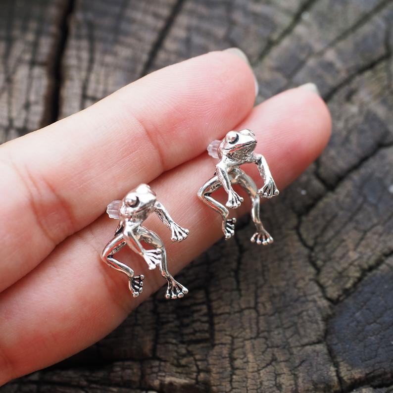 Cute Vintage Frog Earrings silvery Earrings