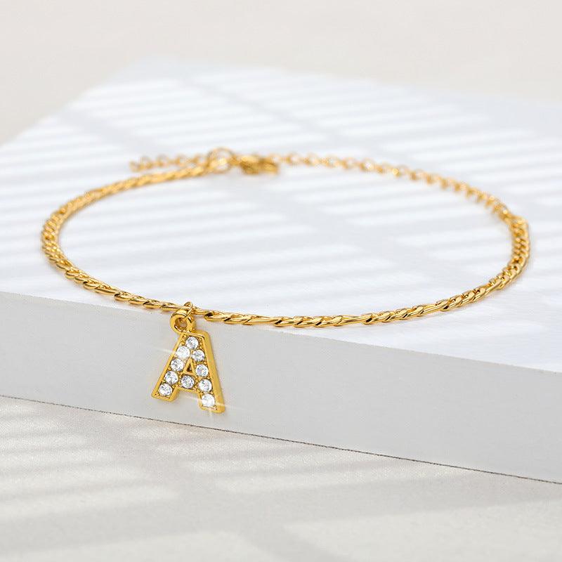 Ancient English Letter Pendant Anklet | Casual Collection Gold A