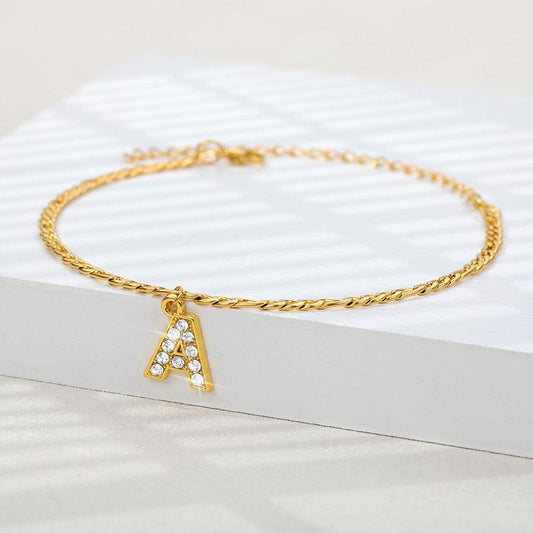 Ancient English Letter Pendant Anklet | Casual Collection Gold A