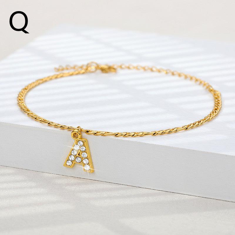Ancient English Letter Pendant Anklet | Casual Collection Gold Q