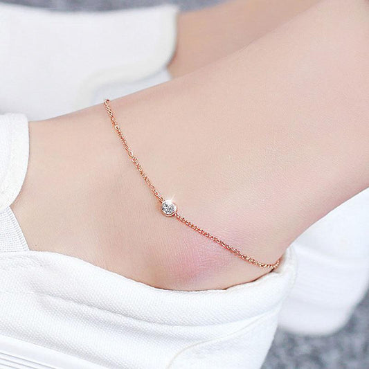 Simple Cubic Zirconia Anklets | Daily Wear Rose Gold