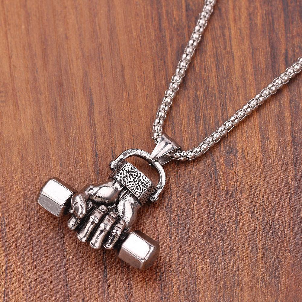 Gym Dumbbell Necklace | Fitness Jewelry Silver