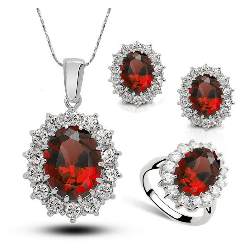 Crystal Bridal Necklace Earrings Ring Set | Party Wear Silver Scarlet