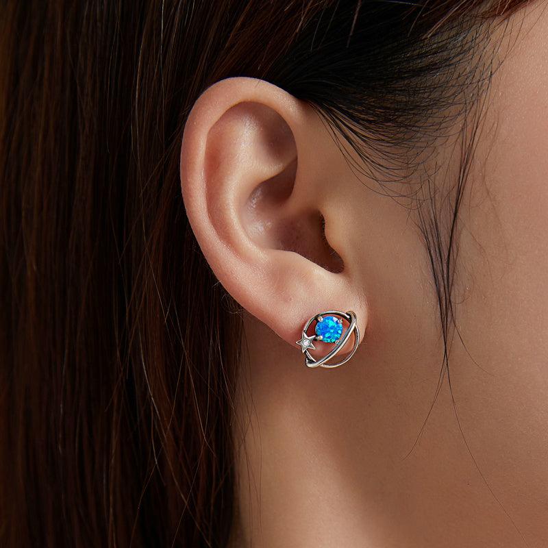 Hollow Blue Opo Sterling Silver Earrings