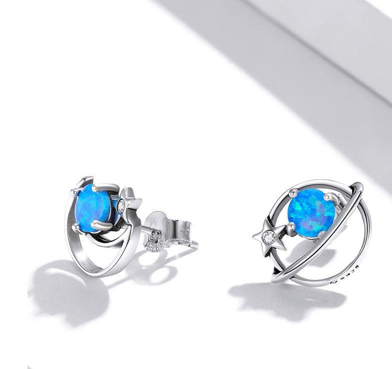 Hollow Blue Opo Sterling Silver Earrings