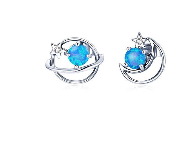 Hollow Blue Opo Sterling Silver Earrings Blue