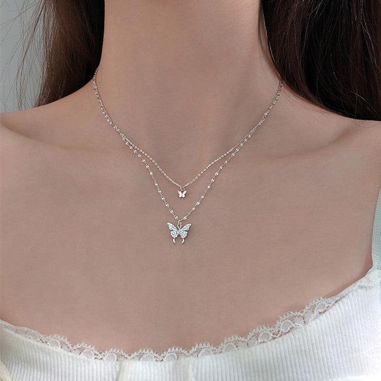 Elegant Silver Butterfly Double Layer Necklace | BoldlyBeautifuls