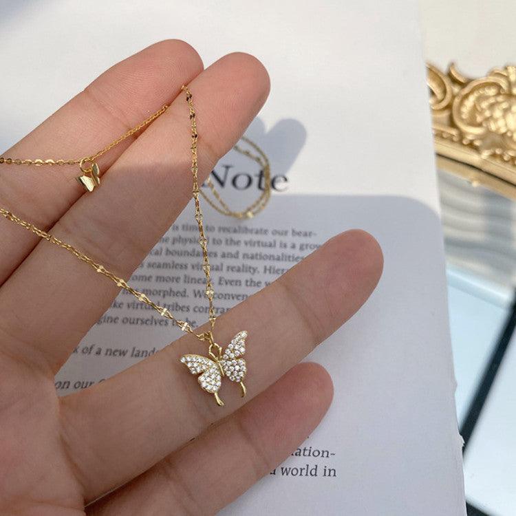 Elegant Silver Butterfly Double Layer Necklace | BoldlyBeautifuls Gold
