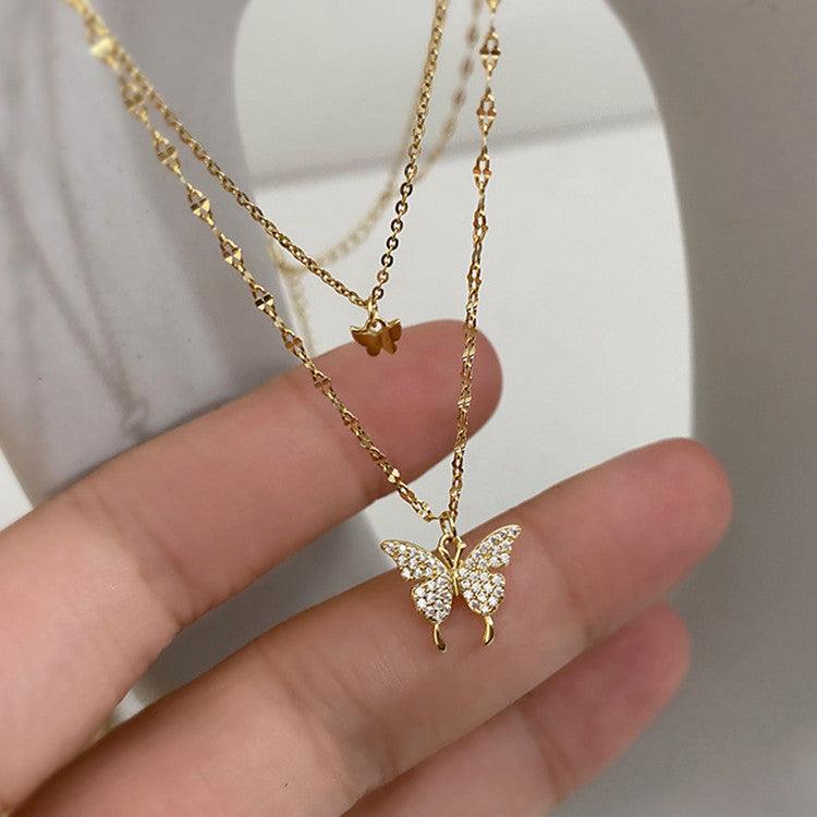 Elegant Silver Butterfly Double Layer Necklace | BoldlyBeautifuls