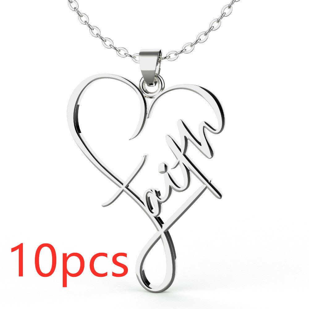 European Necklace Heart Of Faith Pendant Jewelry Silver 10PCS
