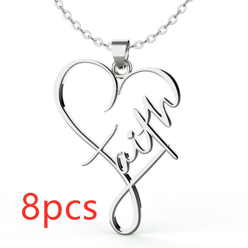 European Necklace Heart Of Faith Pendant Jewelry Silver 8PCS