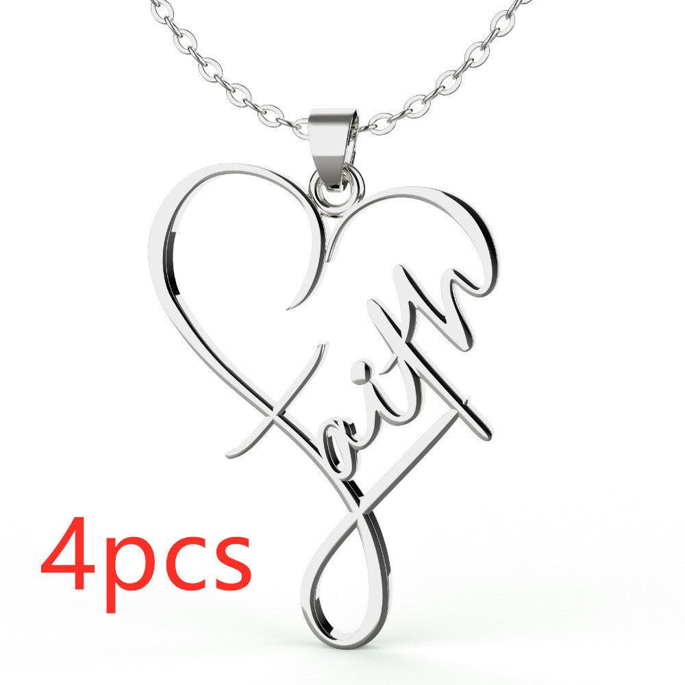 European Necklace Heart Of Faith Pendant Jewelry Silver 4PCS