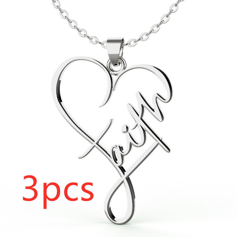 European Necklace Heart Of Faith Pendant Jewelry Silver 3PCS