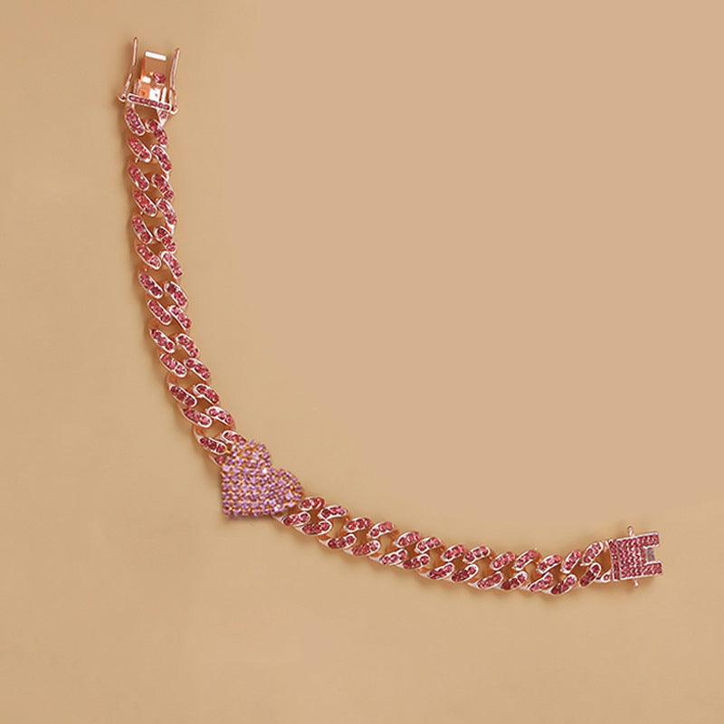 Diamond Heart Shaped Cuban Anklet | Party Wear Pink