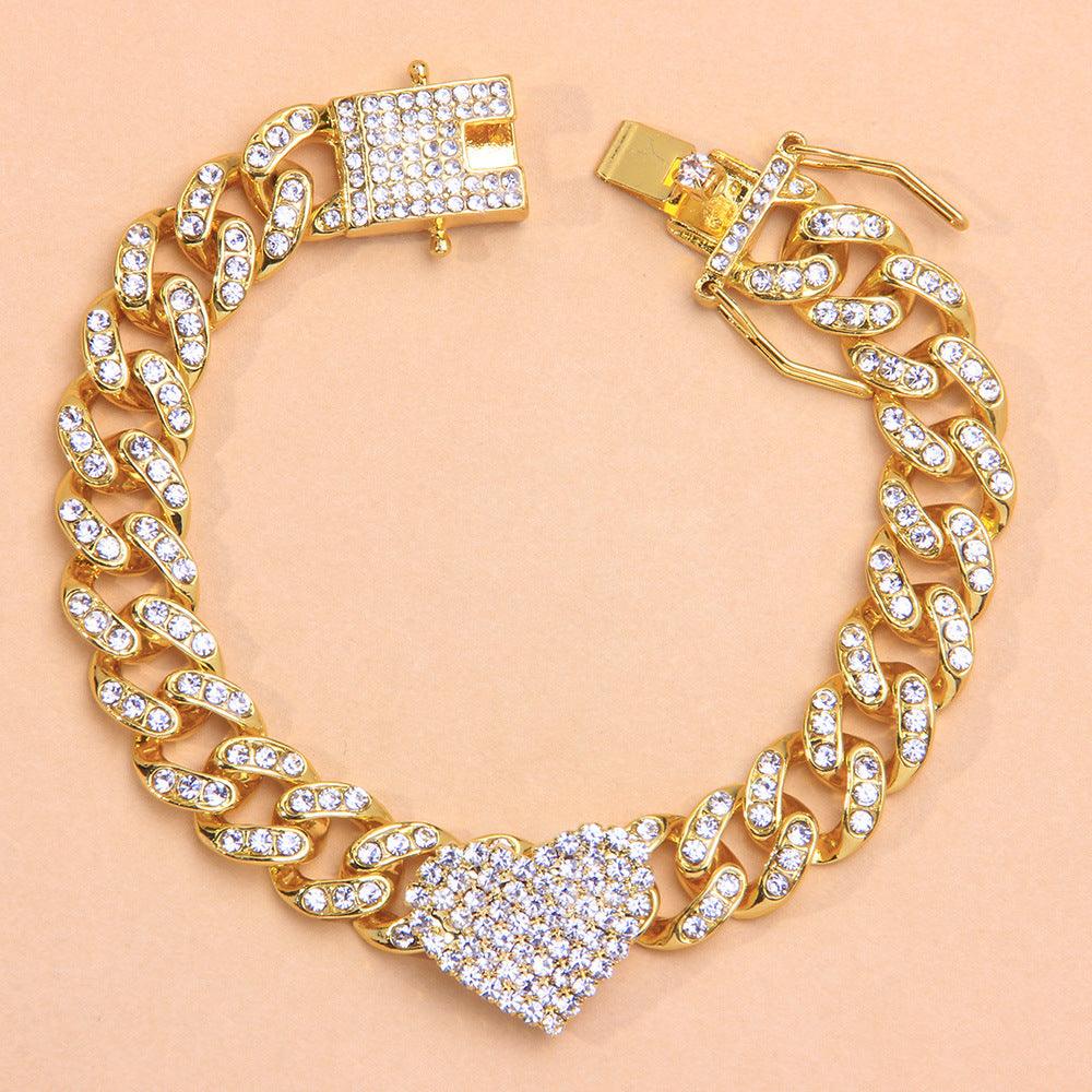 Diamond Heart Shaped Cuban Anklet | Party Wear Golden