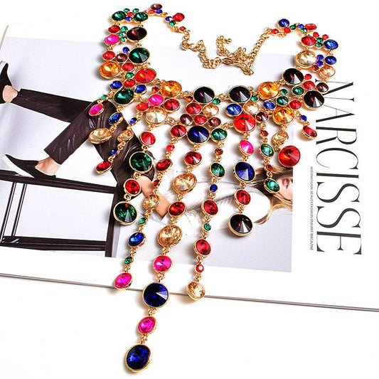 Fashion Necklace with Long Tassels and Diamonds