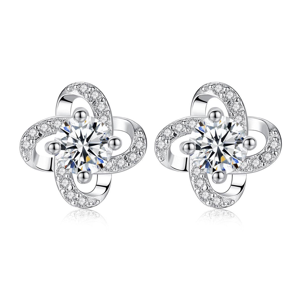 S925 Sterling Silver Stud Earrings Four-leaf Clover Design