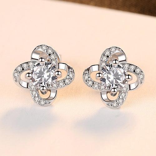 S925 Sterling Silver Stud Earrings Four-leaf Clover Design
