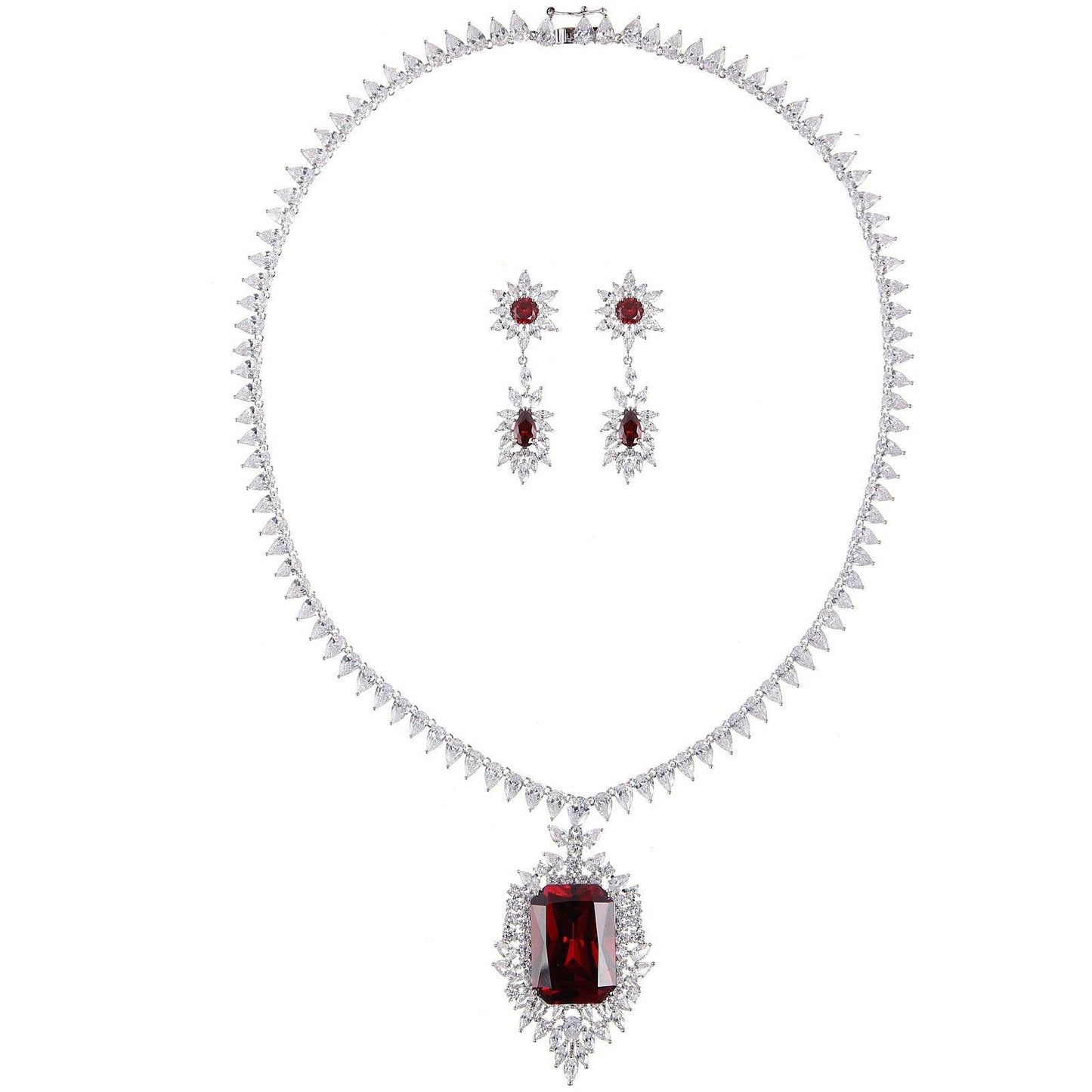 Elegant Red Necklace with Earrings Red