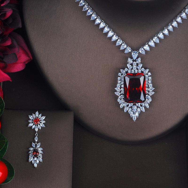 Elegant Red Necklace with Earrings
