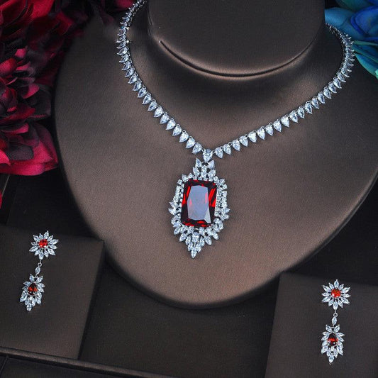 Elegant Red Necklace with Earrings