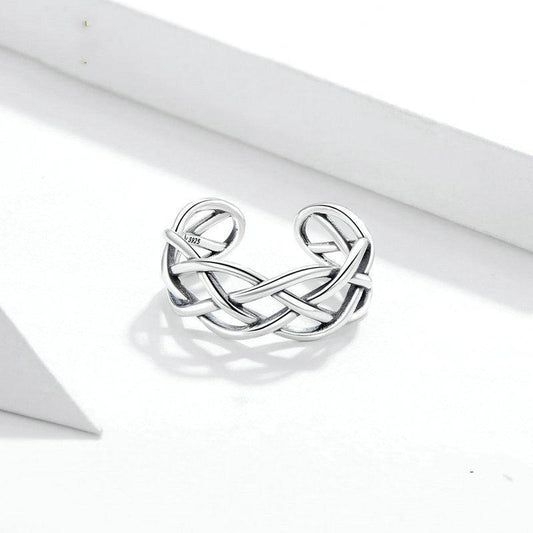 Bamoer Sterling Silver Woven Texture Ring Sliver