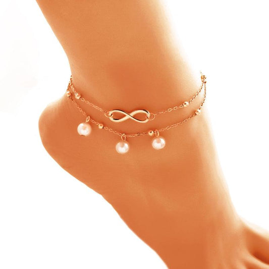 Double-layer Pearls Anklets | Beach Wear Golden