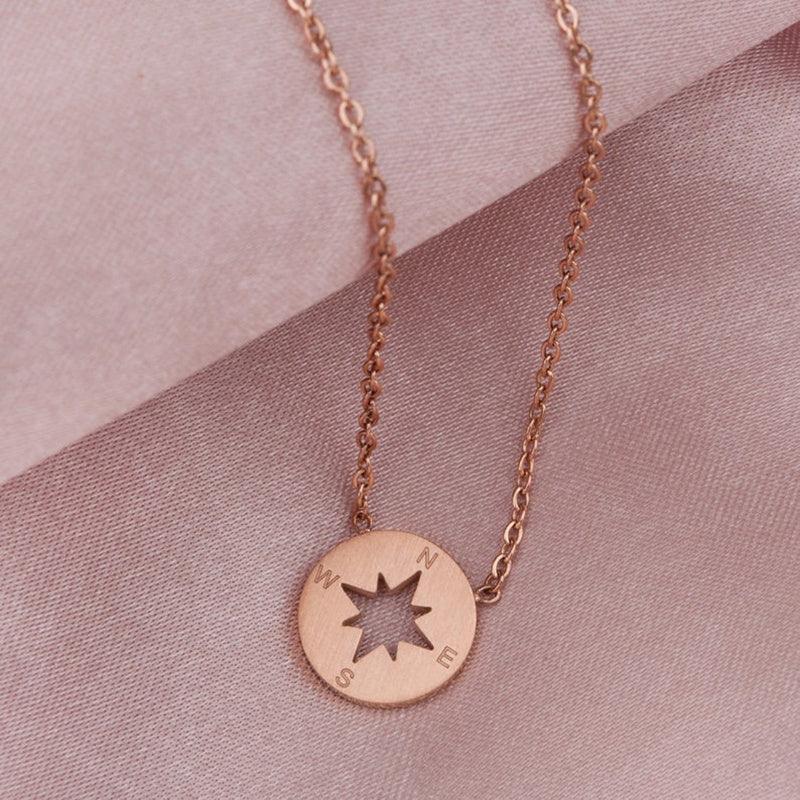 Round Disc Compass Necklace | Fashion Wear Rose gold