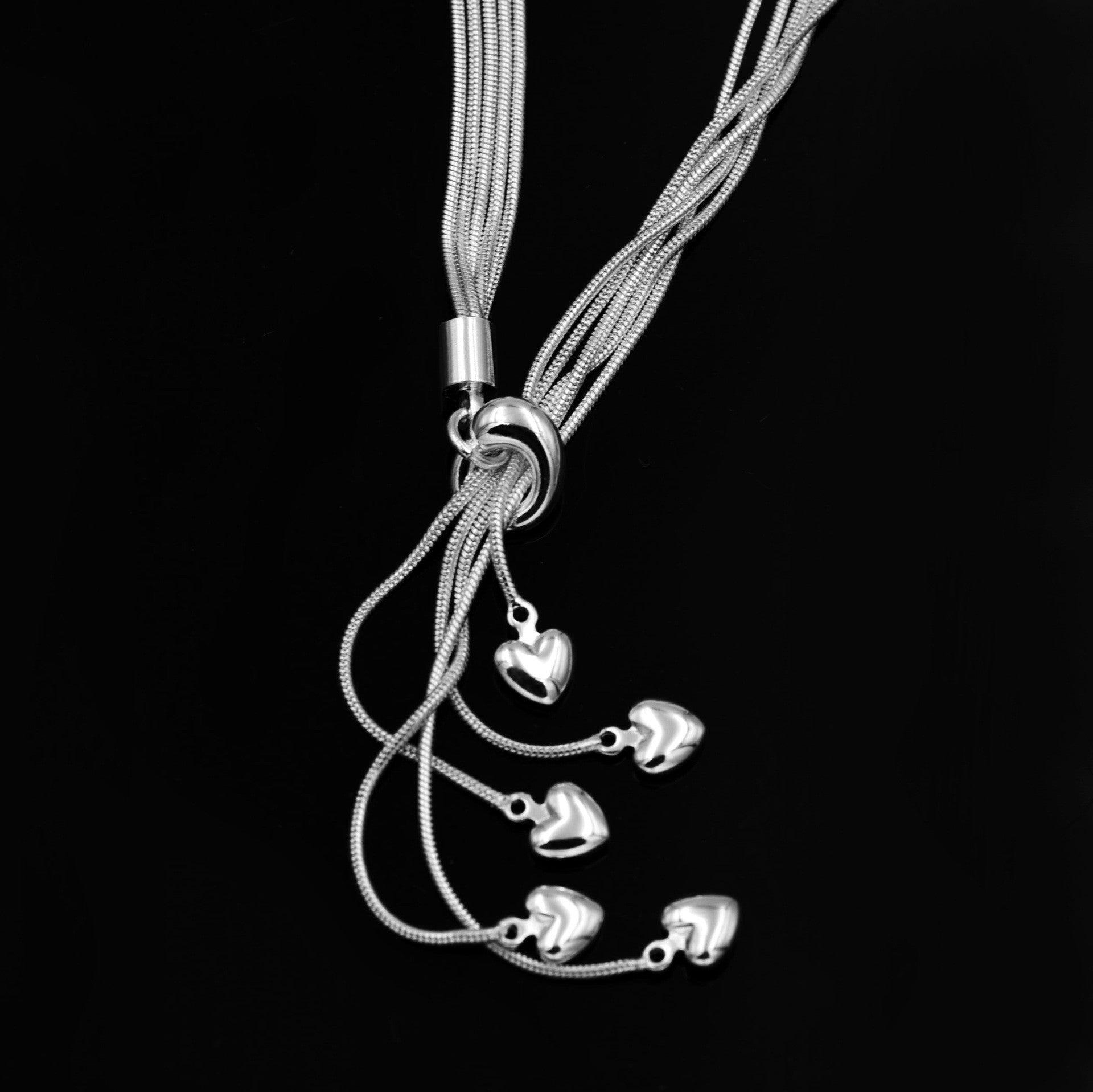 Silver Plated Five Snake Bone Heart Necklace