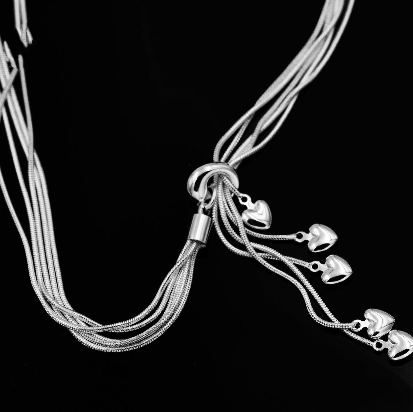 Silver Plated Five Snake Bone Heart Necklace