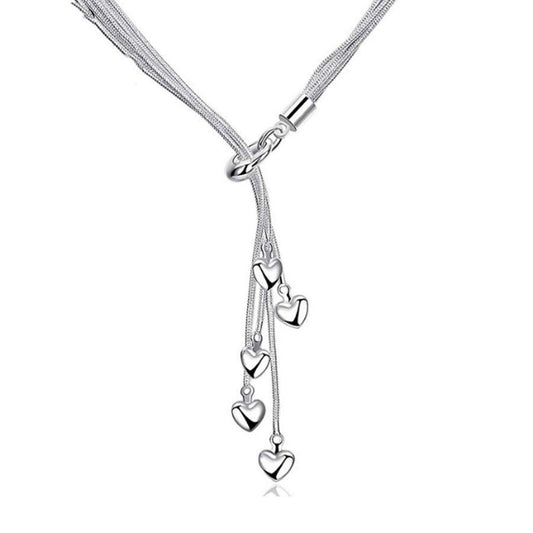 Silver Plated Five Snake Bone Heart Necklace Silver