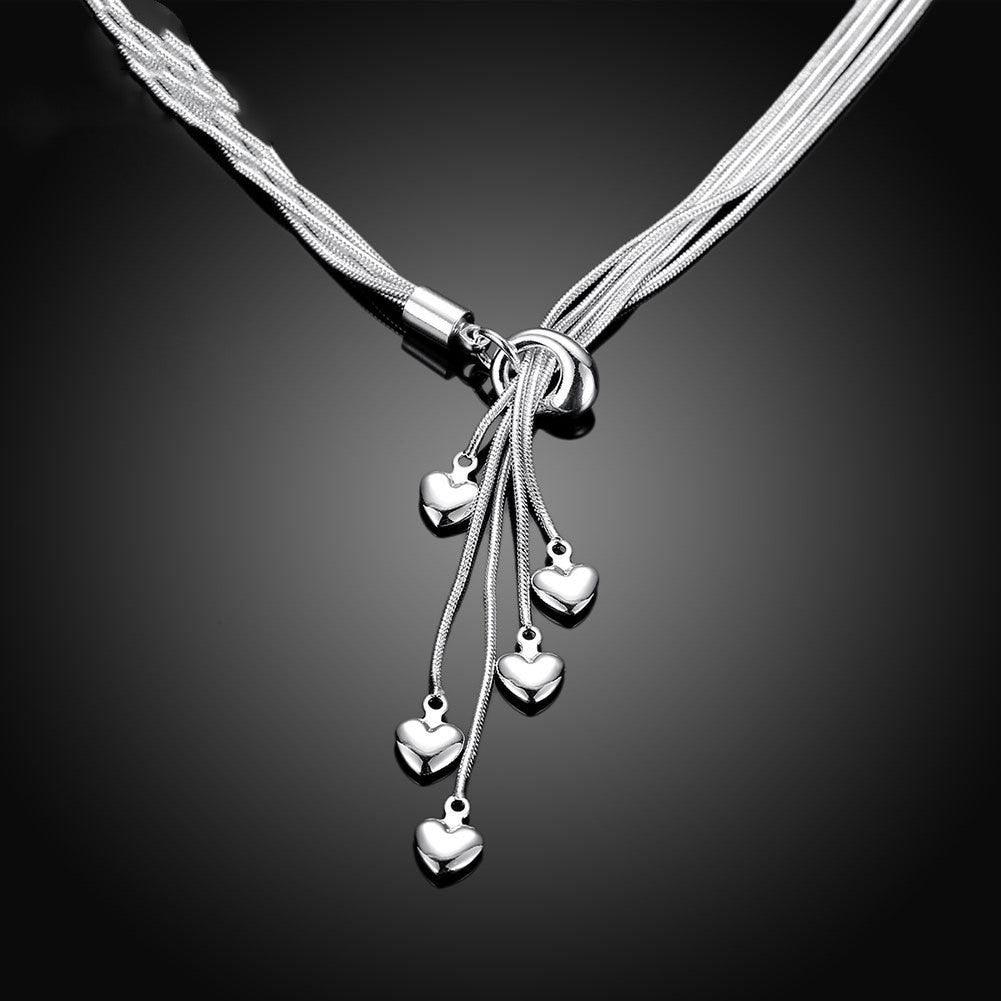 Silver Plated Five Snake Bone Heart Necklace