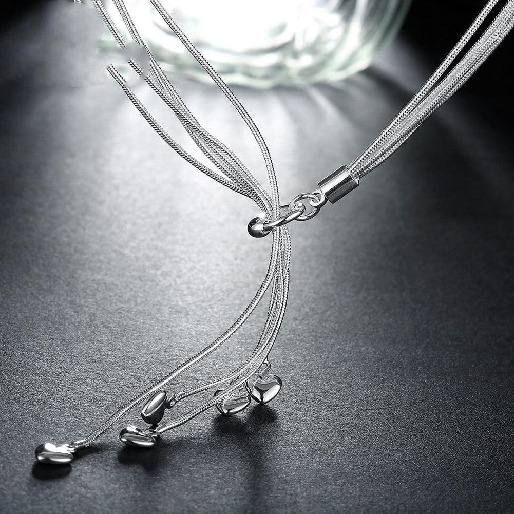 Silver Plated Five Snake Bone Heart Necklace
