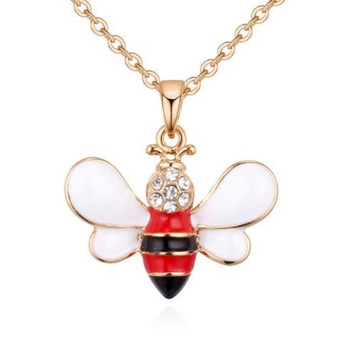 Summer Lady Bee Pendant Necklace Red-B