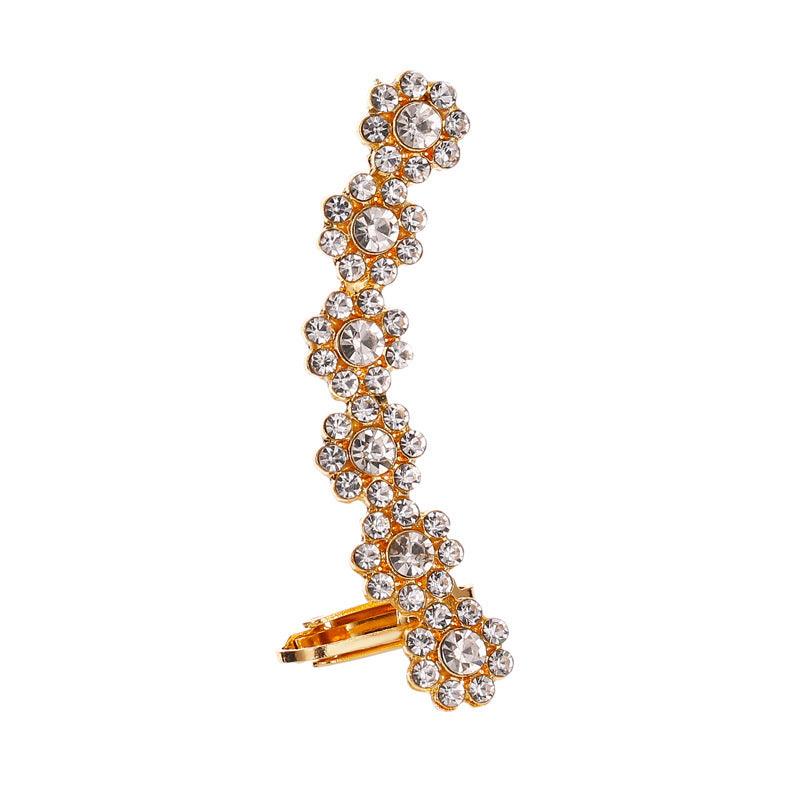 Full Crystal Butterfly Flower Single Crystal Ear Clip Golden 4