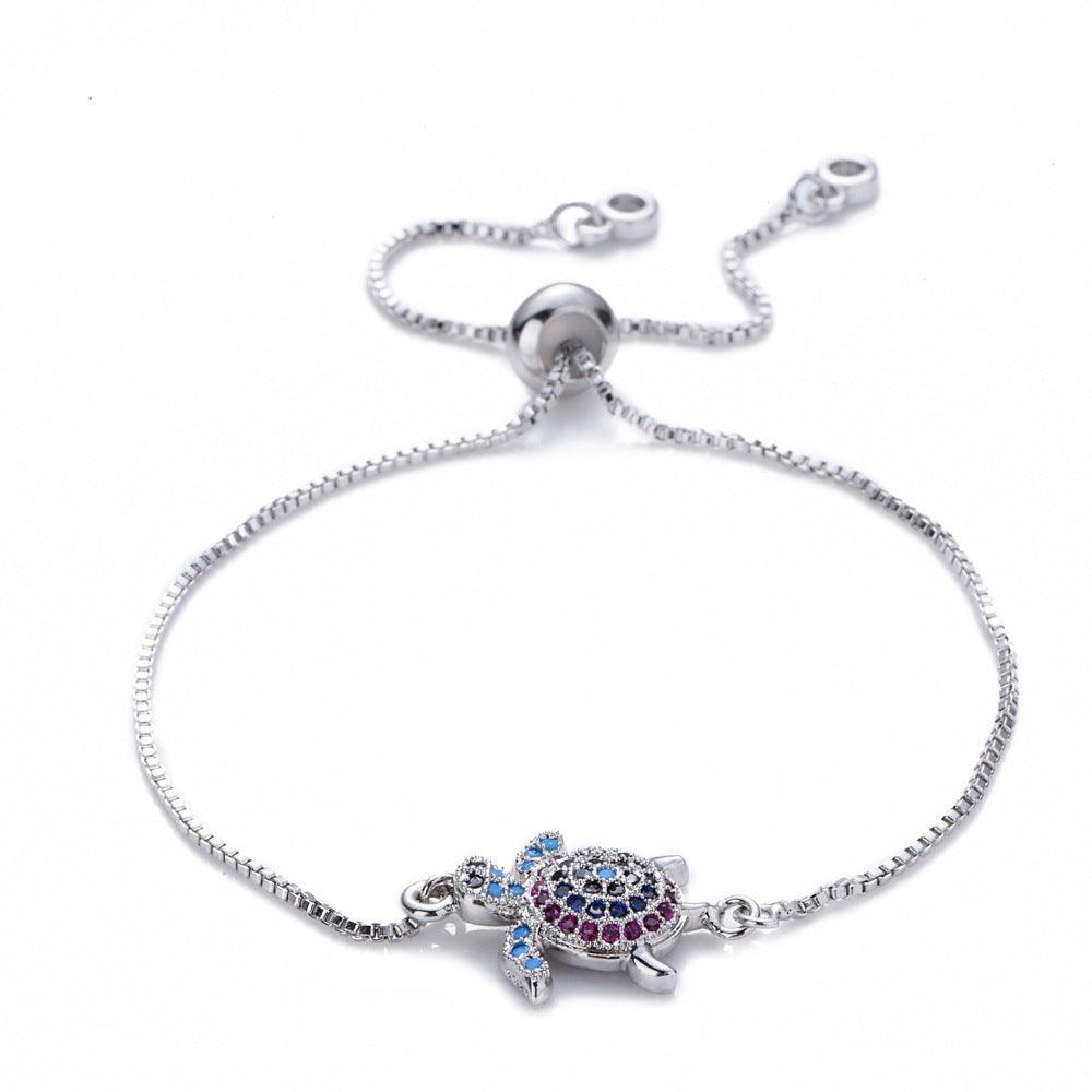 Adjustable Rhinestone Turtle Bracelet | Daily Wear Platinum