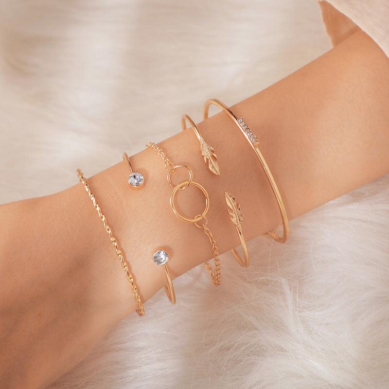 Leaf Circle Five Piece Bracelet Set | Fashion Jewelry